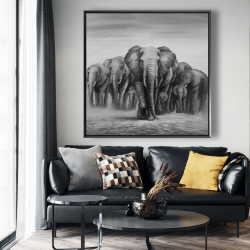 Framed 48 x 48 - Herd of elephants