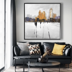 Framed 48 x 48 - Silhouettes walking towards the city