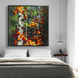 Framed 48 x 48 - Colorful dotted leaves birches
