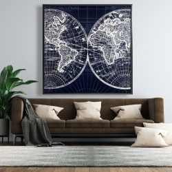 Framed 48 x 48 - World map blue print