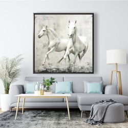 Framed 48 x 48 - Two white horse running