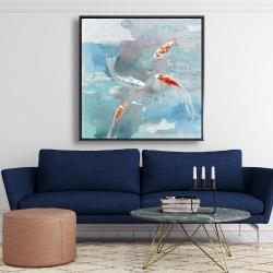 Framed 48 x 48 - Koi fish in blue water