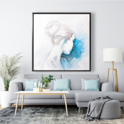 Framed 48 x 48 - Watercolor abstract girl with hair bun