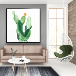 Framed 48 x 48 - Watercolor paddle cactus with flower