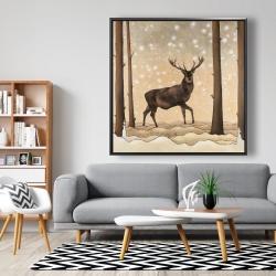 Framed 48 x 48 - Roe deer in a winter landscape