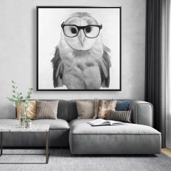 Framed 48 x 48 - Realistic barn owl with glasses