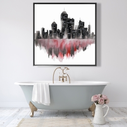 Framed 48 x 48 - Red watercolor cityscape