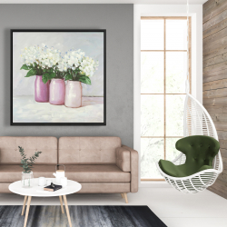Framed 48 x 48 - Hydrangea flowers in pink vases