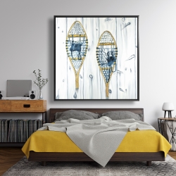 Framed 48 x 48 - Set of vintage wood snowshoes