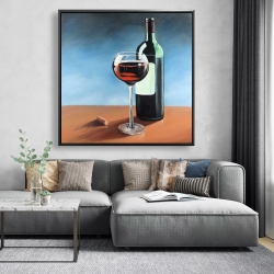Framed 48 x 48 - Bottle of bourgogne with whine glass