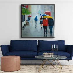 Framed 48 x 48 - People walking under umbrella by a rainy day