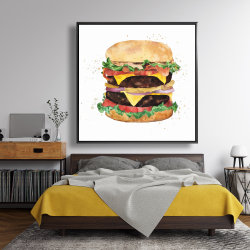 Framed 48 x 48 - Watercolor all dressed double cheeseburger