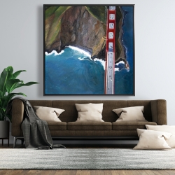 Framed 48 x 48 - Overhead view of the golden gate and mountains