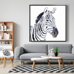 Framed 48 x 48 - Watercolor zebra