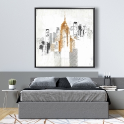 Framed 48 x 48 - Blurry sketch style cityscape