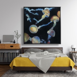 Framed 48 x 48 - Colorful jellyfishes in the dark