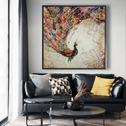 Framed 48 x 48 - Peacock with gold feathers