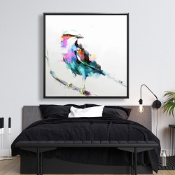 Framed 48 x 48 - Colorful abstract bird on a branch