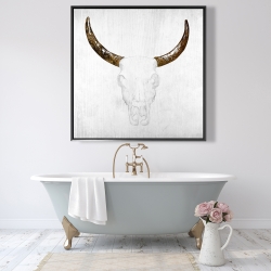 Framed 48 x 48 - Bull skull with brown horns