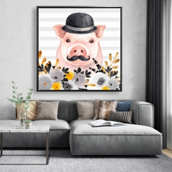 Framed 48 x 48 - Small detective pig