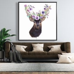 Framed 48 x 48 - Roe deer head with flowers