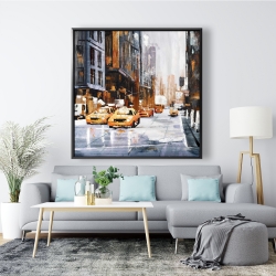 Framed 48 x 48 - Big city street with yellow taxi