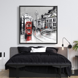 Encadré 48 x 48 - Ville grise abstraite et bus rouge