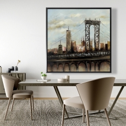 Framed 48 x 48 - City bridge by a cloudy day