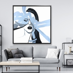 Framed 48 x 48 - Abstract blue woman portrait