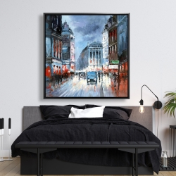 Framed 48 x 48 - Abstract red and blue city