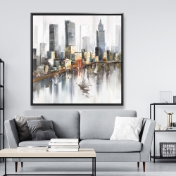 Framed 48 x 48 - Watercolor style city with boats