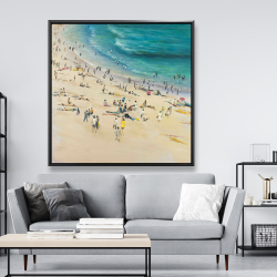 Framed 48 x 48 - Summer crowd at the beach