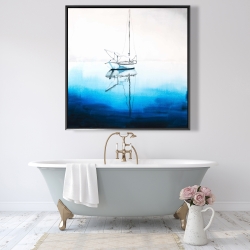 Framed 48 x 48 - White boat on a deep blue water