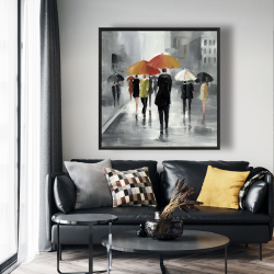 Framed 48 x 48 - Street scene with umbrellas