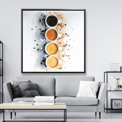 Framed 48 x 48 - Four cups of coffee with paint splash