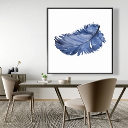 Encadré 48 x 48 - Plume bleue à l'aquarelle