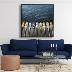 Framed 48 x 48 - Colorful paddles on the dock
