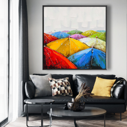 Framed 48 x 48 - Colorful umbrellas under the rain