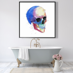 Framed 48 x 48 - Watercolor colorful skull profile