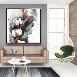 Encadré 48 x 48 - Fleurs de cotton sur fond noir