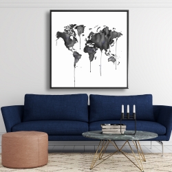 Framed 48 x 48 - Watercolor world map
