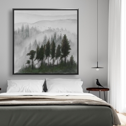 Framed 48 x 48 - Mountains landscape in dark watercolor