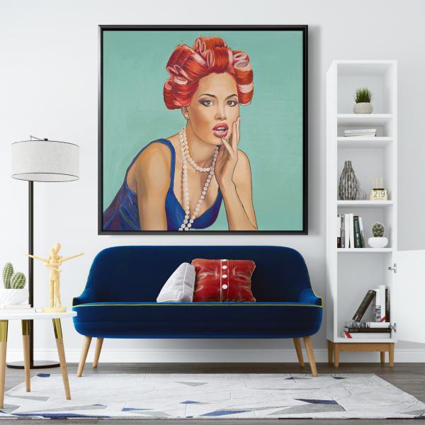 Framed 48 x 48 - Pin up girl with curlers