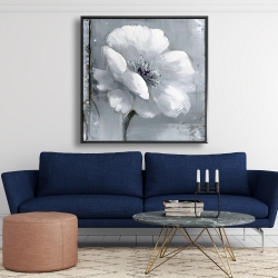 Framed 48 x 48 - Gray & white flowers