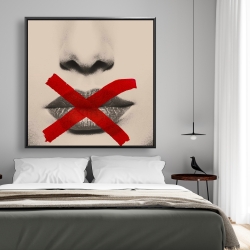 Framed 48 x 48 - Grayscale lips with a red x
