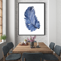 Encadré 48 x 60 - Plume bleue à l'aquarelle