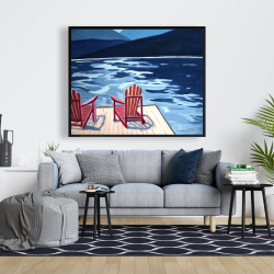 Framed 48 x 60 - Lake, dock, mountains & chairs