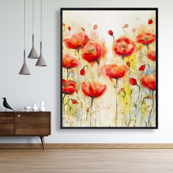 Encadré 48 x 60 - Jardin de fleurs rouge