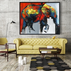 Framed 48 x 60 - Abstract and colorful elephant in motion