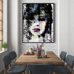 Framed 48 x 60 - Abstract colorful woman face made from dots
